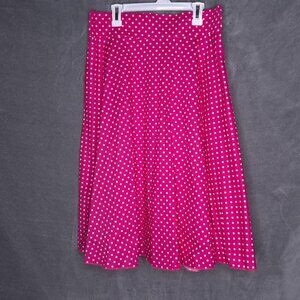 Vintage Pink Polka Dot A-Line Skirt Medium Elastic Waist Sara USA Below Knee